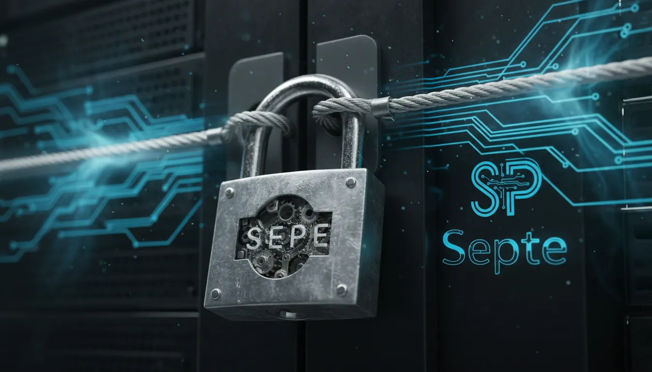 Servidor protegido com cadeado representando a segurança do backup empresarial com a Septe.