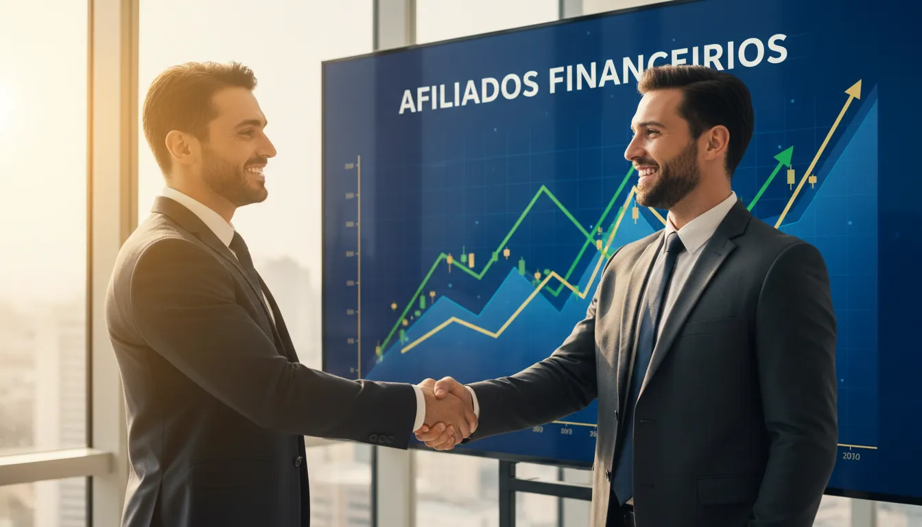 Aperto de mãos selando parceria de sucesso, ilustrando os benefícios dos programas de afiliados financeiros.