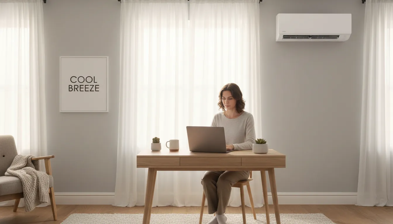 Ambiente de escritório climatizado com ar condicionado, evidenciando o conforto térmico e a tranquilidade.