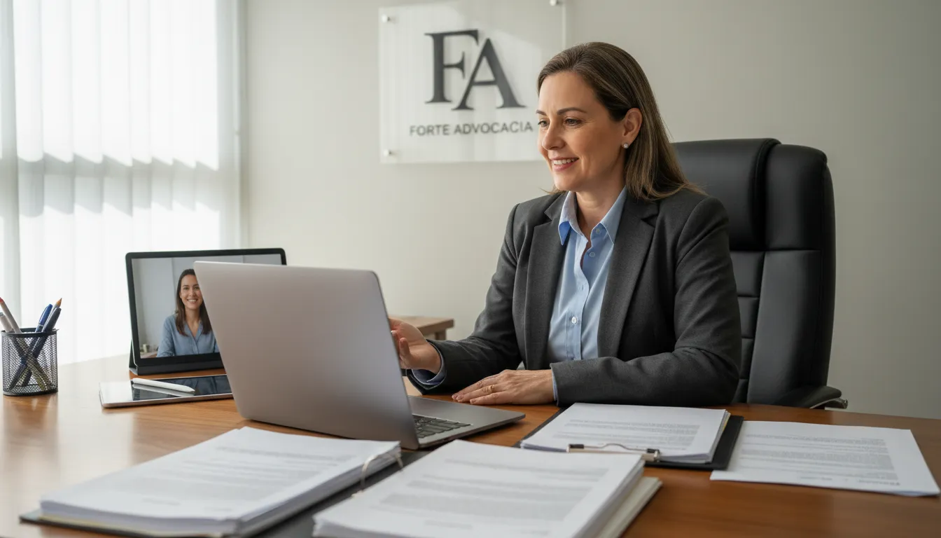 Advogado especializado explicando o acerto trabalhista via atendimento digital e humanizado.