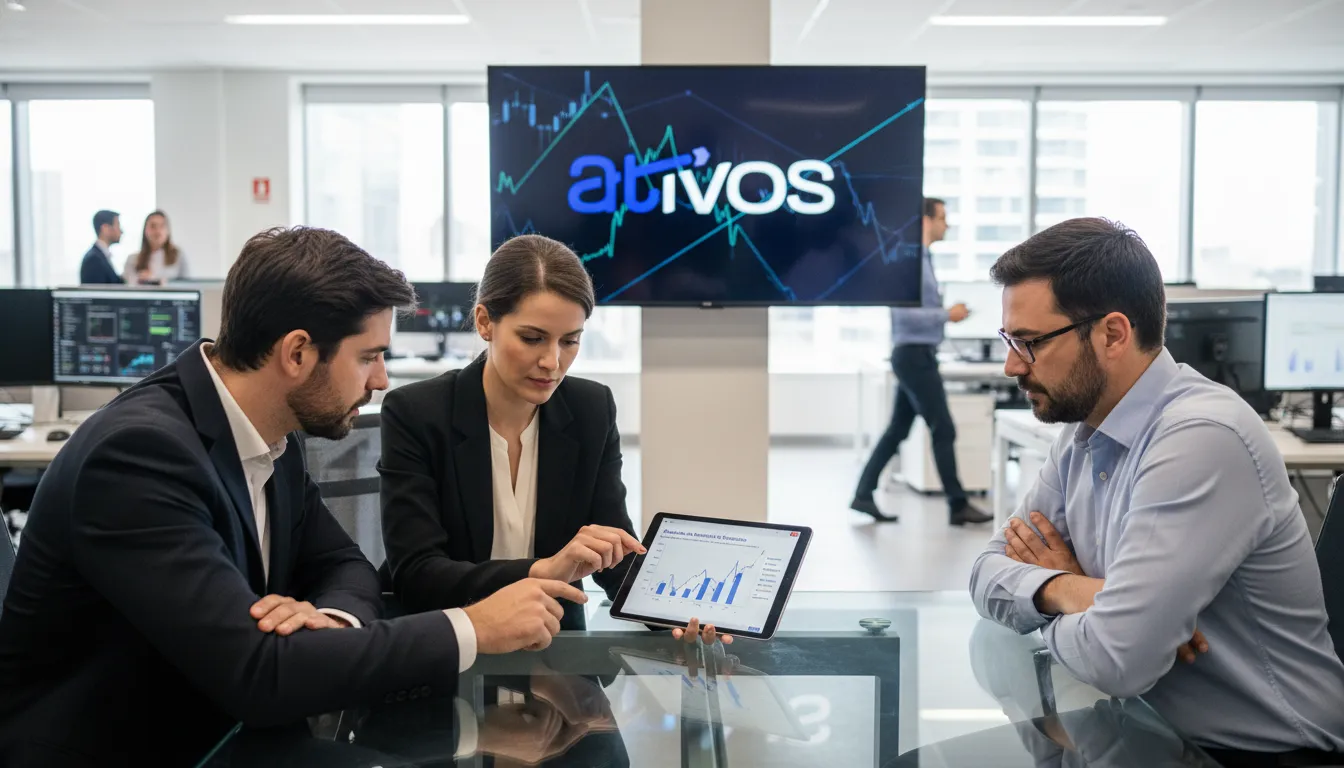 Profissionais analisando documentos e gráficos, representando quem investe em precatórios no mercado.
