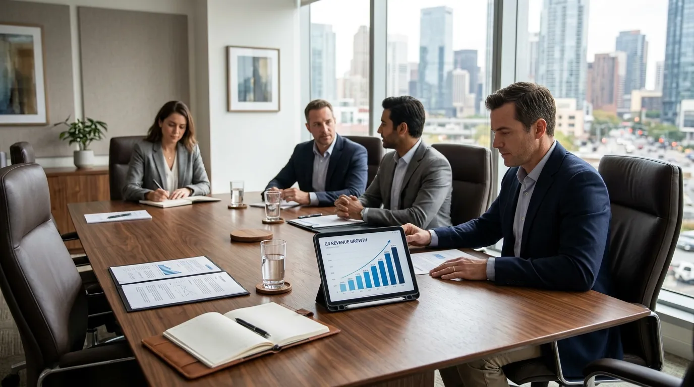 Sala de reunião moderna ideal para planejar empréstimo com imóvel comercial como garantia financeira.