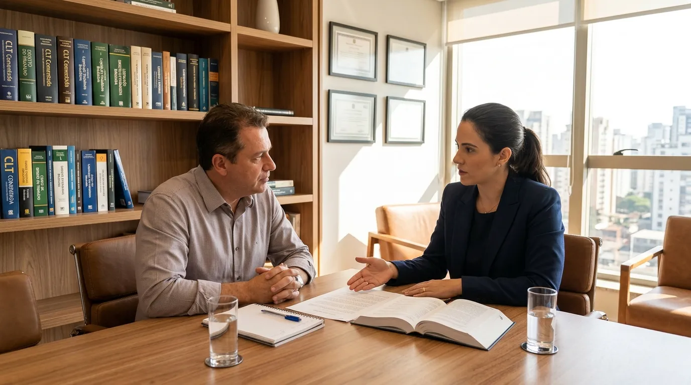 Advogado trabalhista explicando regras sobre vale alimentação ser obrigatório em contrato.