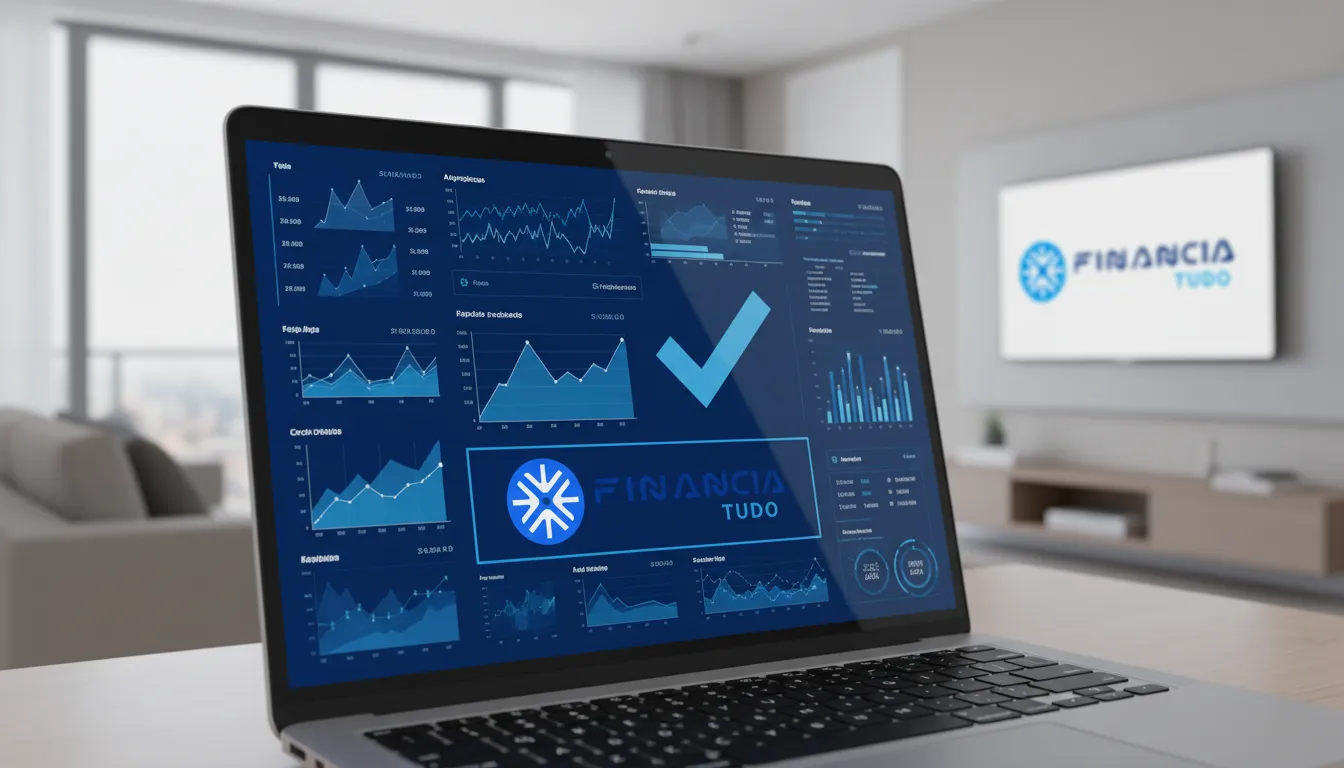 Interface digital da Financia Tudo mostrando aprovação de financiamento imobiliário entrada baixa, com gráficos e mensagem de confirmação.