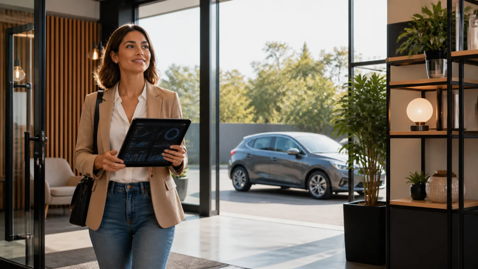 Profissional investindo com automóvel como garantia para oportunidade de novo empreendimento.