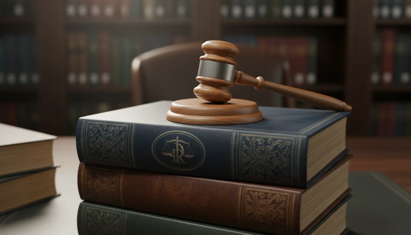 Martelo de juiz sobre livros jurídicos, simbolizando a atuação do advogado da Dias Ribeiro Advocacia na defesa dos direitos.