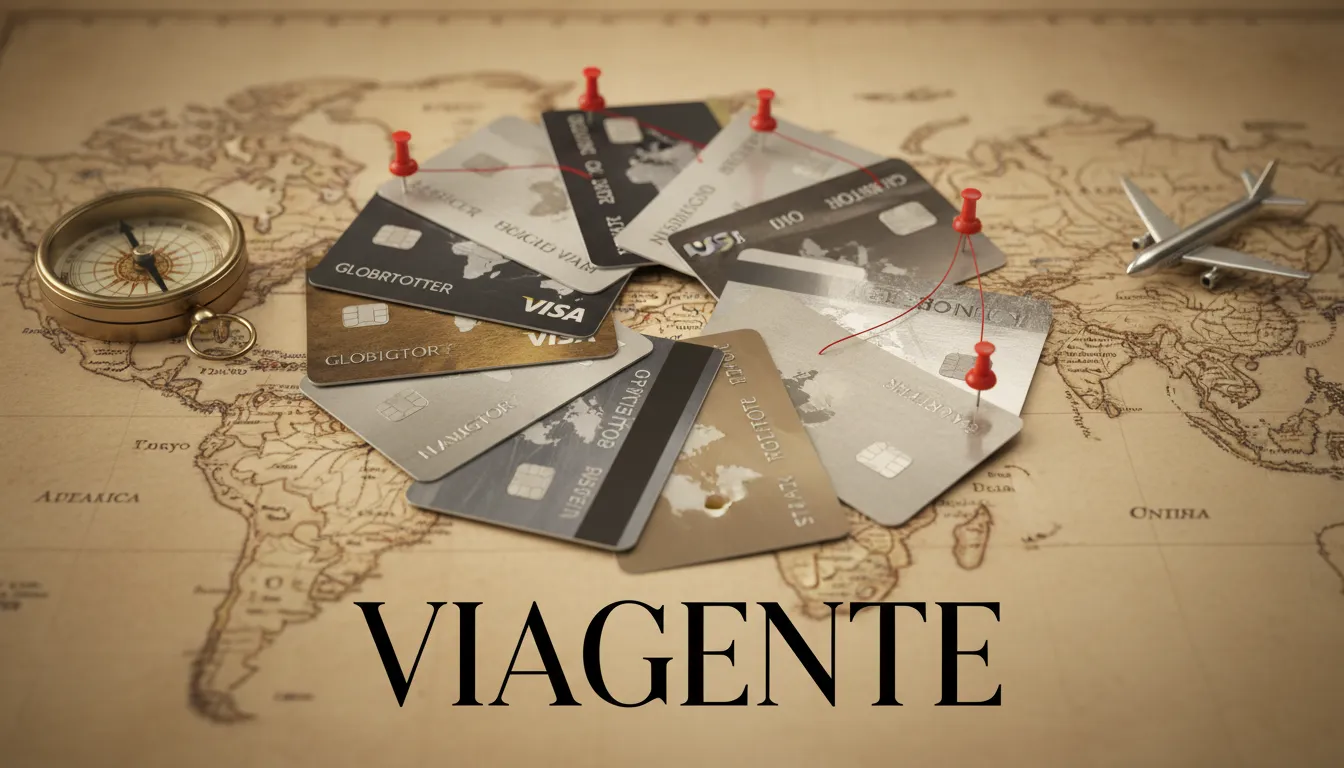 Vista aérea de um viajante pulando alegremente na praia, segurando um cartão de crédito Viagente, representando os melhores cartões para milhas e experiências de viagem únicas.