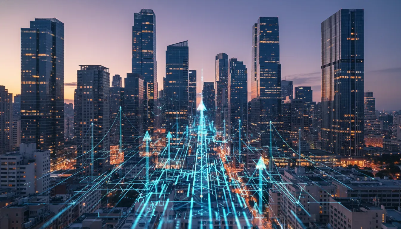 Inteligencia artificial nos negócios impulsiona o desenvolvimento urbano e a conectividade global na cidade.