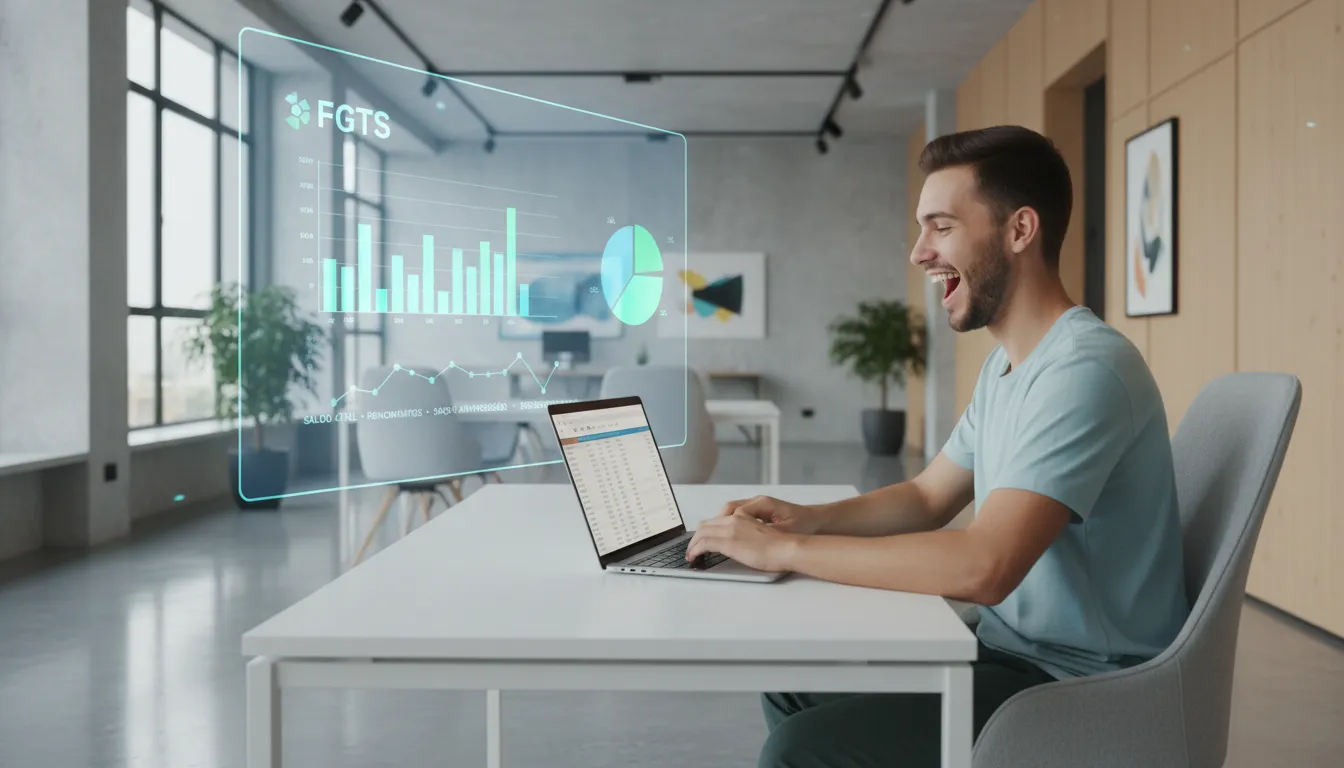 Pessoa analisando opções financeiras do FGTS em um notebook, representando planejamento para o saque-aniversário.