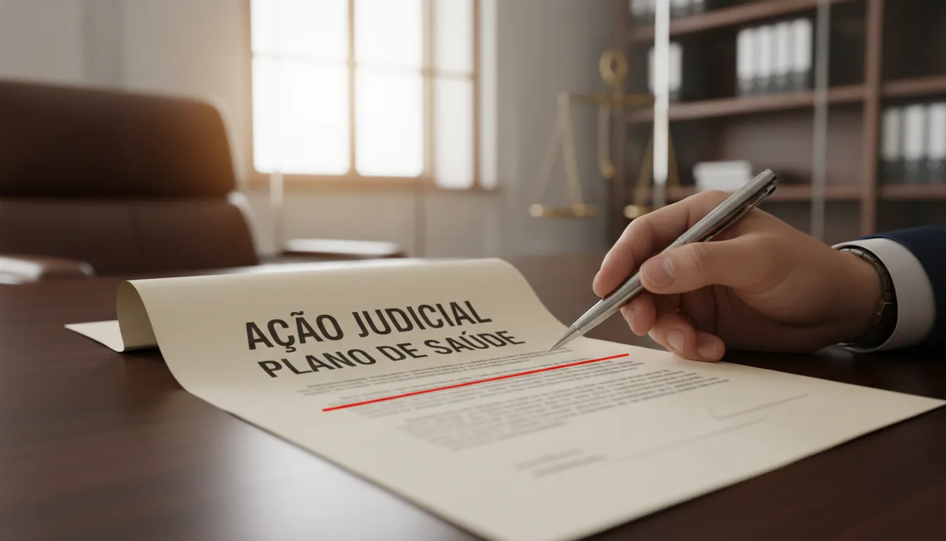 Advogado em Jaú analisa documento legal de ação contra plano de saúde. Detalhe em cláusula importante.