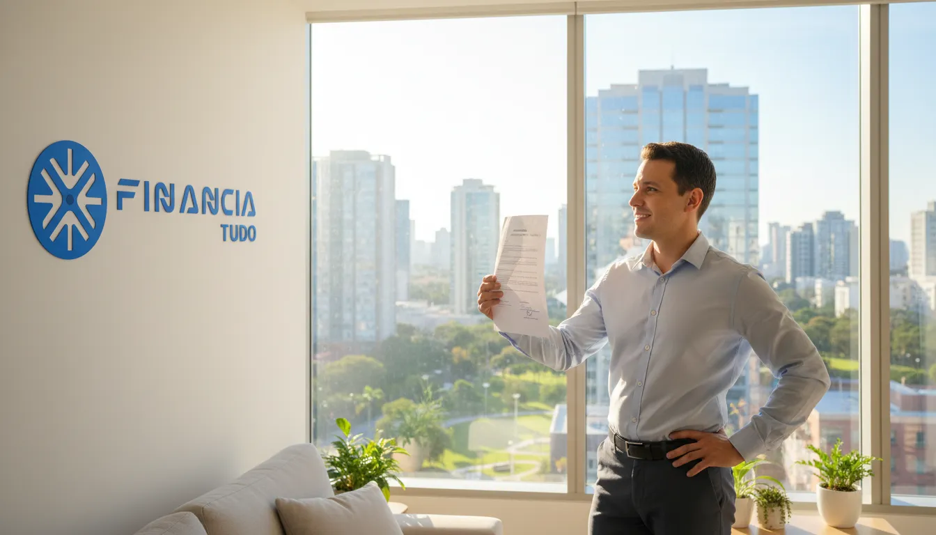 Pessoa confiante e sorridente após entender **o que analisar no contrato de crédito**, planejando o futuro financeiro com segurança.