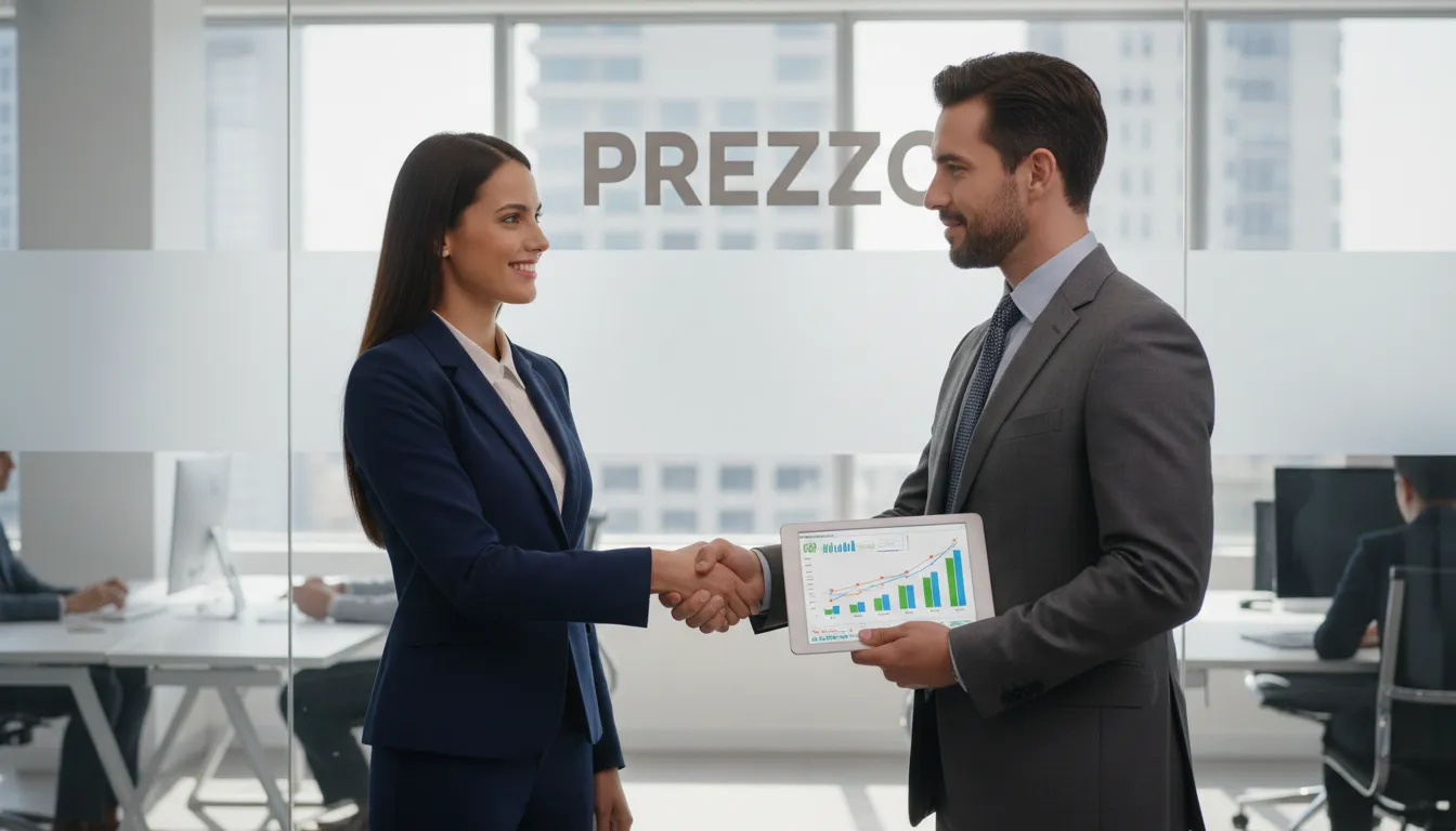 Empreendedor e contador celebram parceria, destacando a regularização fiscal SP como pilar para o sucesso empresarial, com apoio da Prezzo.