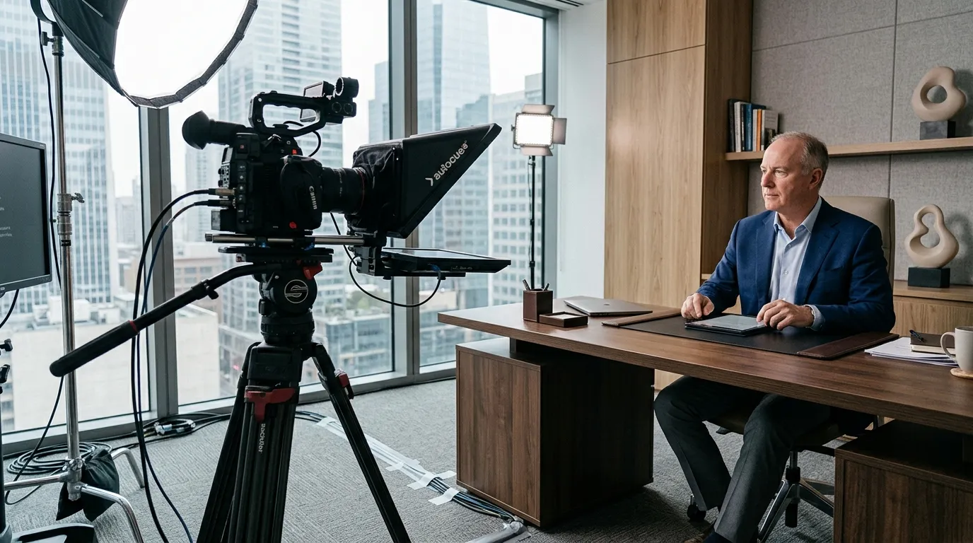Bastidores de gravação profissional orientada por consultoria de YouTube para empresas.