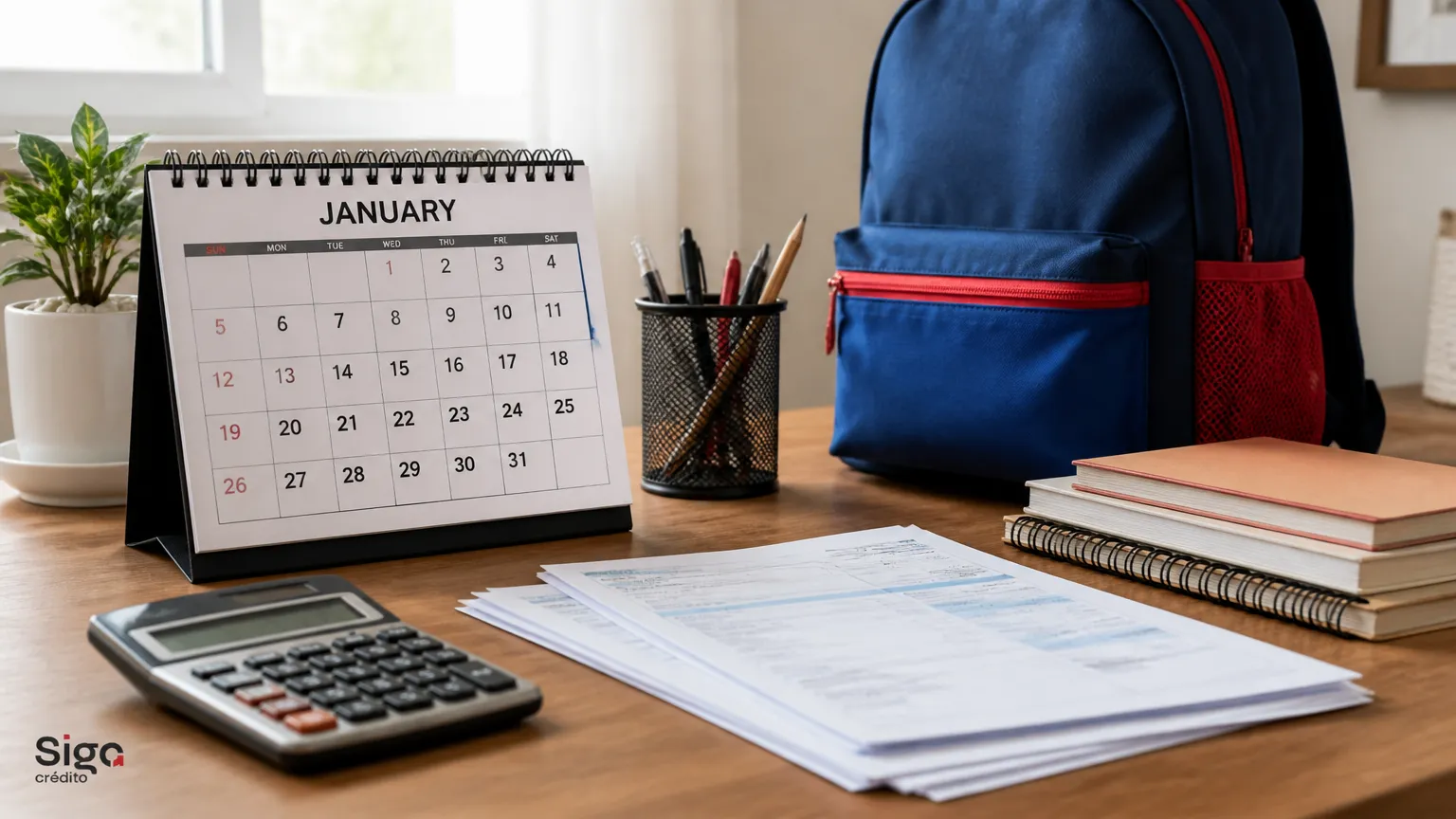 Organização do orçamento e gastos de fim de ano prevendo contas de janeiro.