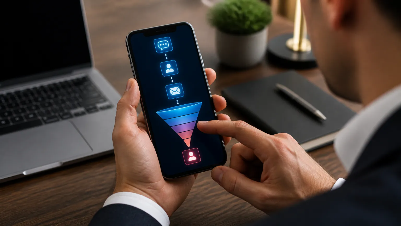Painel de controle com IA aumentando fluxo de leads e fechamento de vendas.
