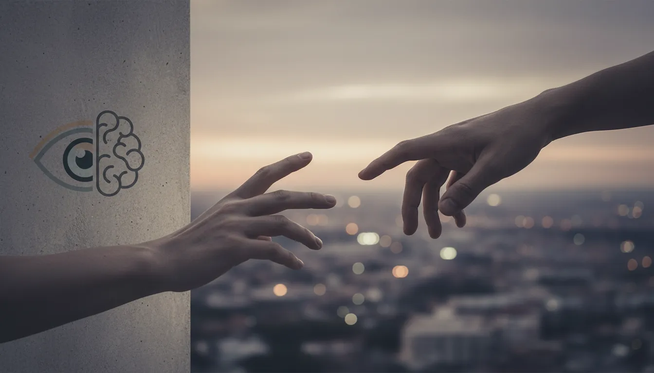 Mãos se afastando em um cenário urbano, ilustrando por que alguém para de falar comigo, representando o distanciamento emocional e a perda de contato.