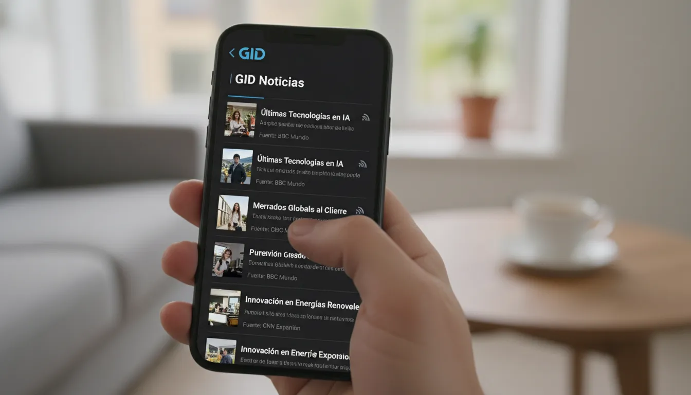 Teléfono móvil que muestra un feed rss de una aplicación de noticias. Un buen ejemplo para feed rss otimizar lectores con GID.