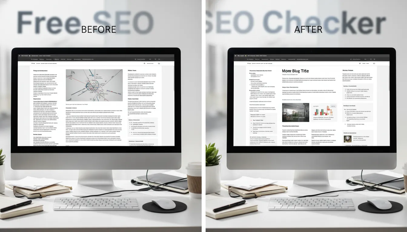 Comparativo antes e depois de otimização com blog seo checker free.
