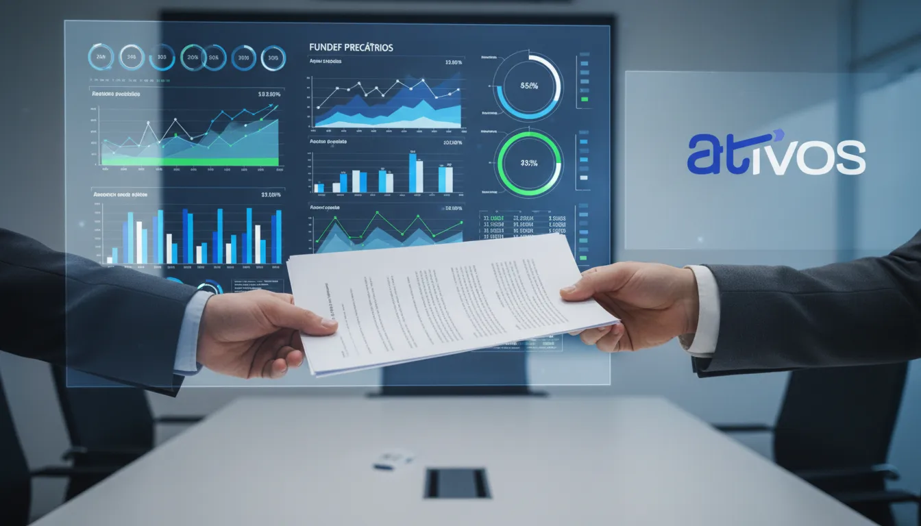 Troca de documentos simbolizando a antecipação de crédito dos precatórios FUNDEF, facilitada por uma plataforma digital segura.