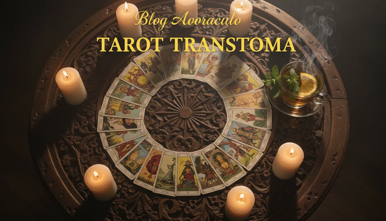 Cartas de tarot dispostas em círculo com velas, ilustrando a transformação que o tarot pode trazer para revolucionar vida pessoal, no blog Aooraculo.