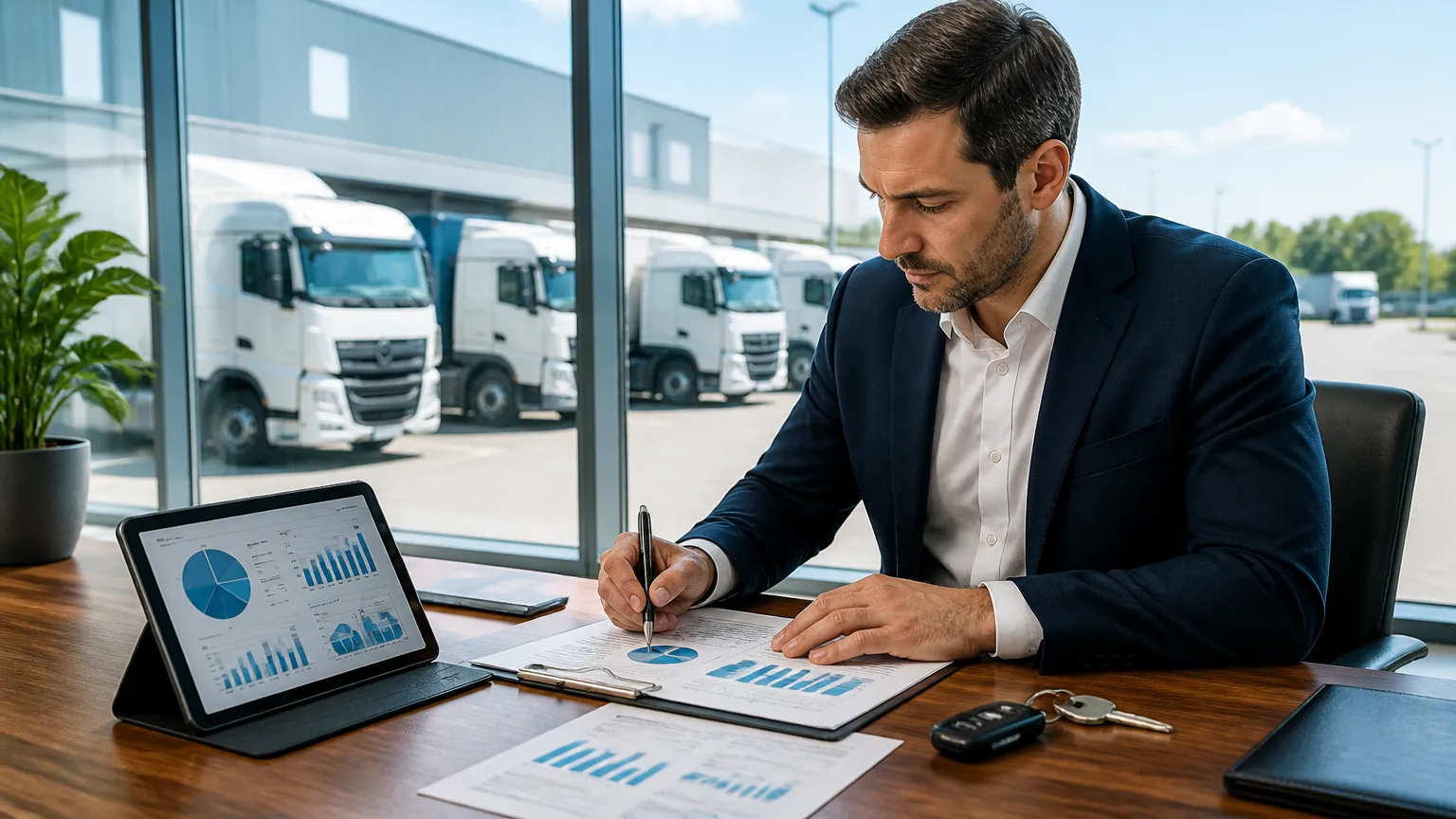 Planejamento financeiro para obter crédito para peças e equipamentos de caminhões pesados.