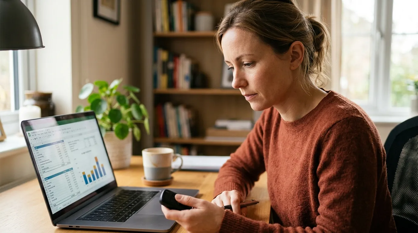 Planejamento orçamentário calculando despesas e custo total de um carro no computador