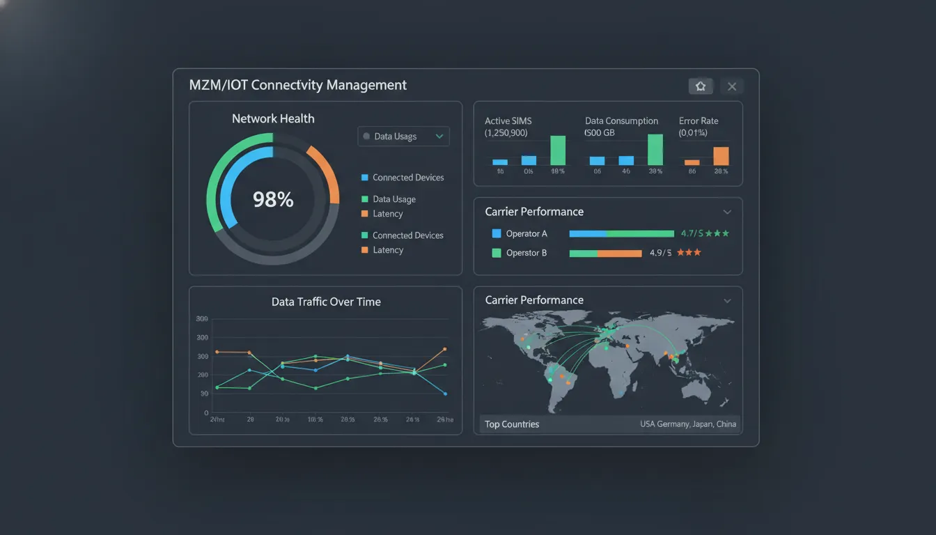 Tela mostrando plataforma de gestão de conectividade com dados de múltiplas operadoras