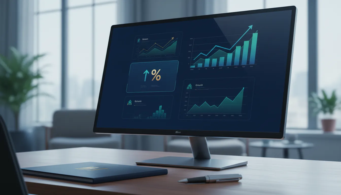 Tela exibe dados financeiros de empreendimentos imobiliários, com gráficos de retorno e crescimento de ARI.