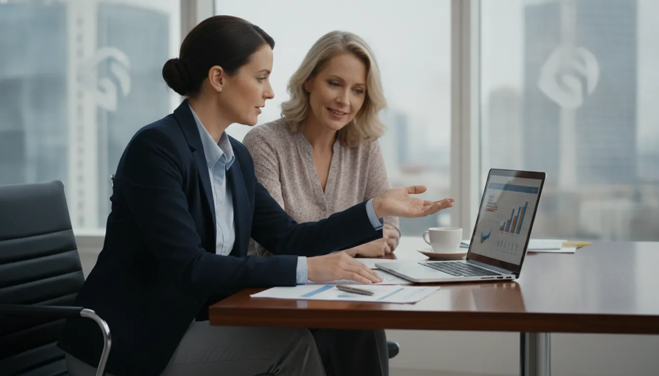 Consultor financeiro orientando cliente, evidenciando atendimento especializado para renda recorrente com crédito.
