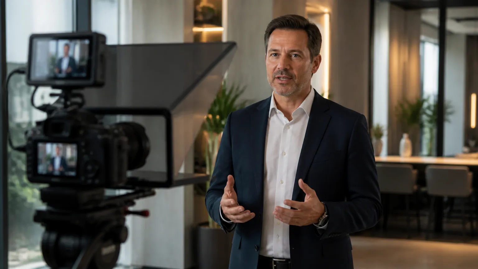 Especialista gravando vídeo estratégico alinhado à sua estratégia de conteúdo para YouTube e autoridade digital.