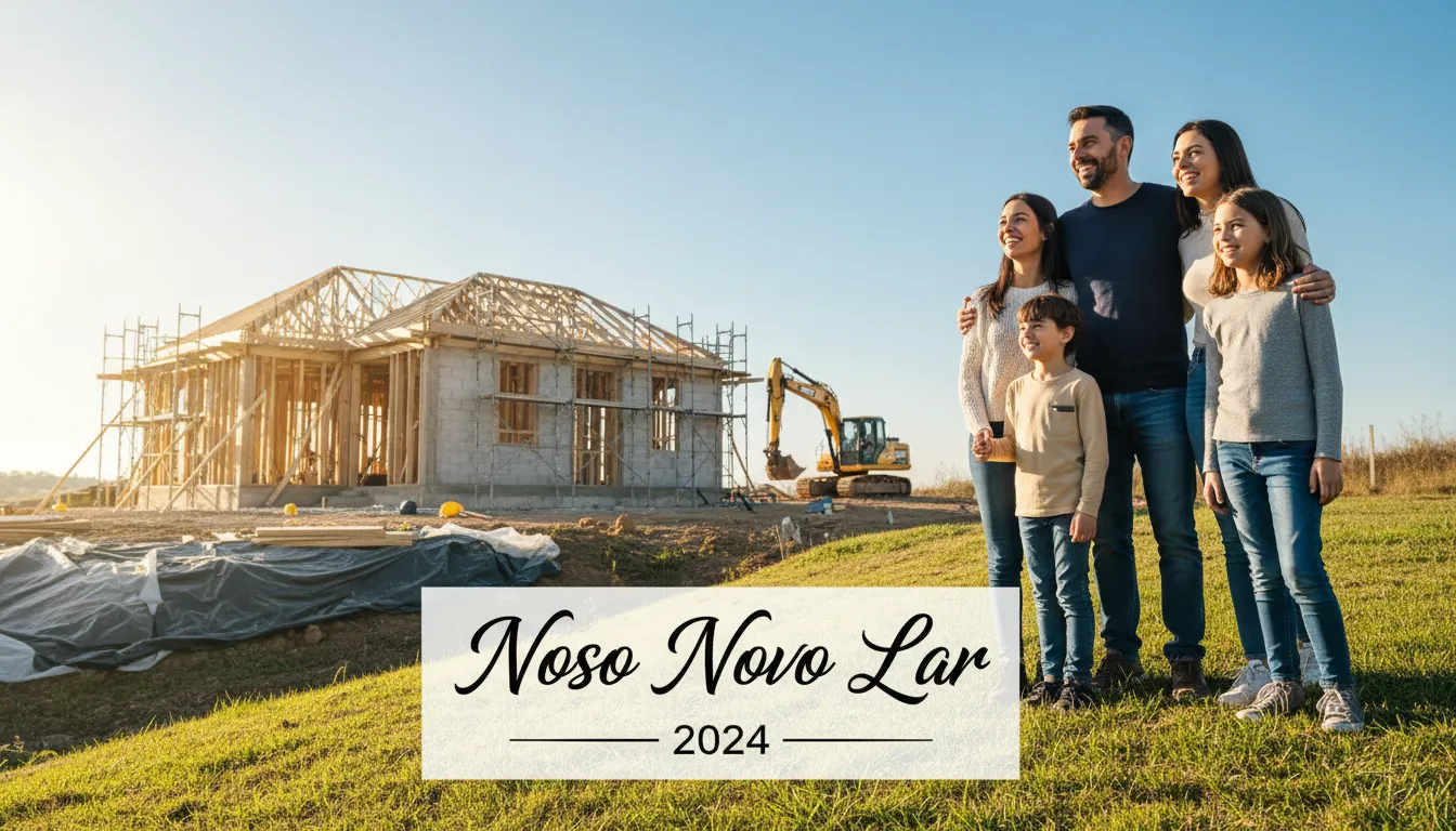 Família alegre acompanha o andamento da construção da futura casa própria.
