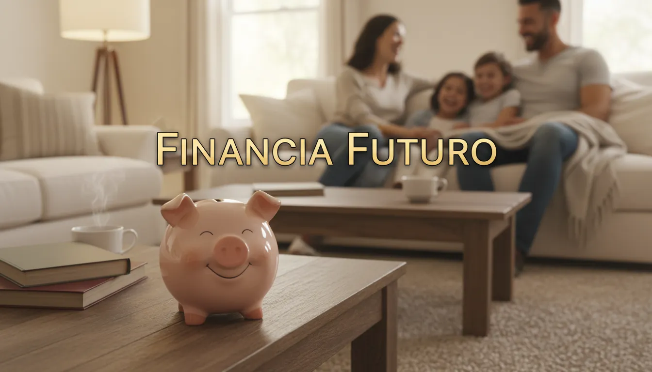 Cenário acolhedor com um cofrinho, representando a segurança ao investir com pouco dinheiro para o futuro, com Financia Tudo.