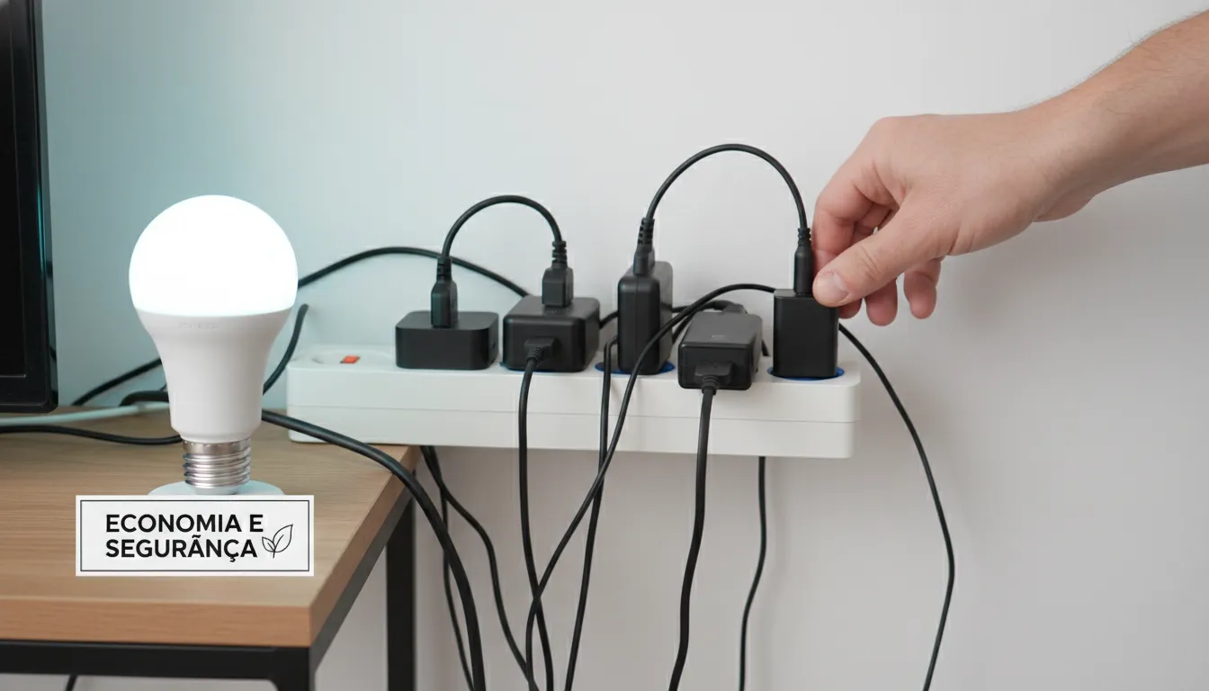 Desligando aparelhos e usando lâmpada LED para economizar energia