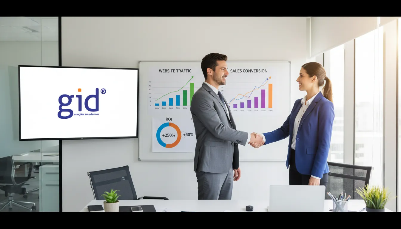 Homem de negócios apertando a mão de representante da agência de websites, mostrando o ROI do serviço.