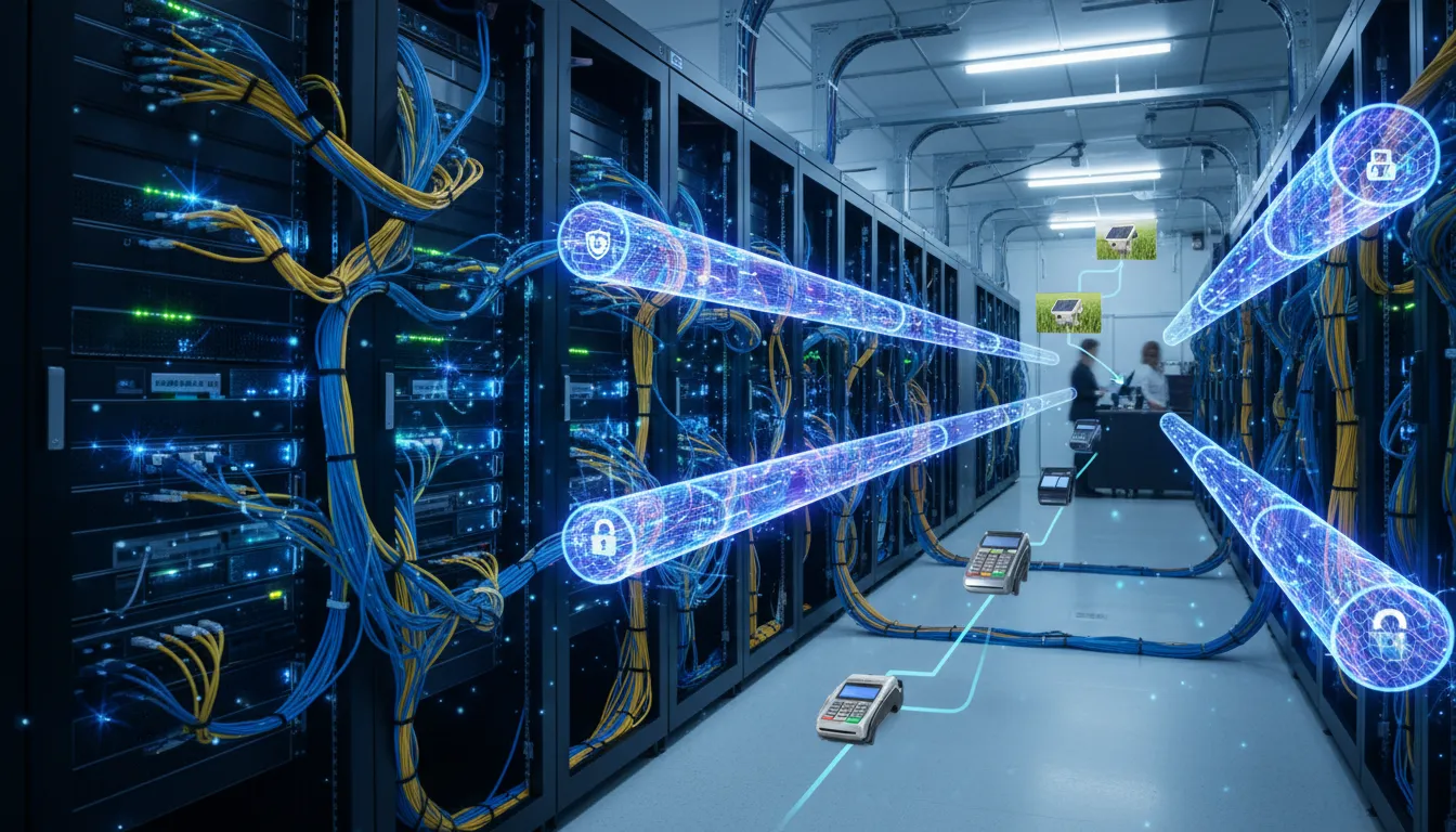 Infraestrutura Datatem com VPNs e APNs privadas, garantindo conectividade segura e alta estabilidade para segurança cibernética.