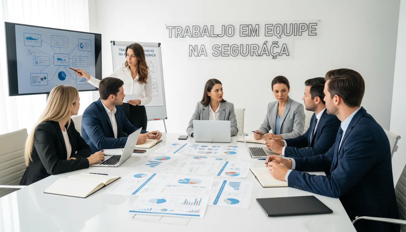 Grupo profissional discutindo estratégias de segurança da informação.