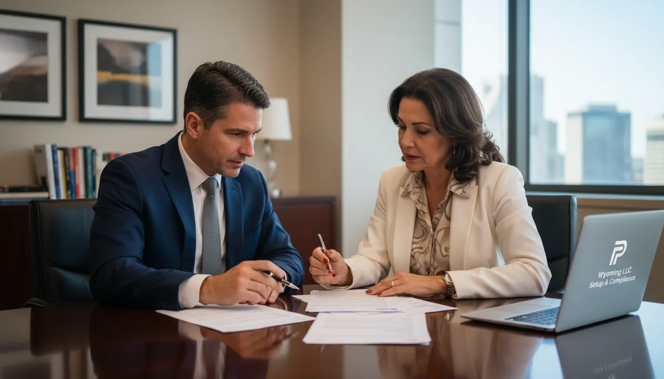 Prezzo Consulting advisor explains offshore LLC Wyoming compliance to a Brazilian business owner. Expert guidance.
