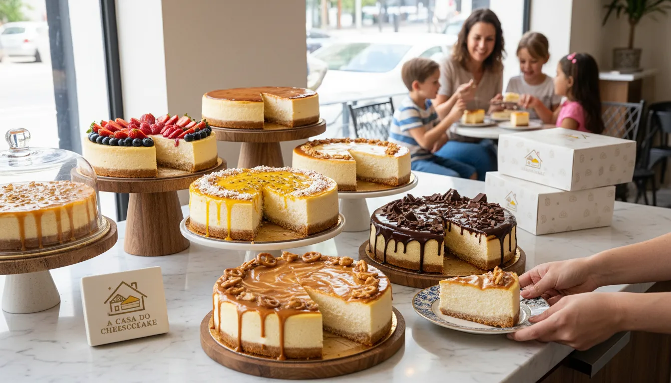 A variedade de cheesecakes da A Casa do Cheesecake, mostrando o que é cheesecake e sua popularidade crescente no Brasil.