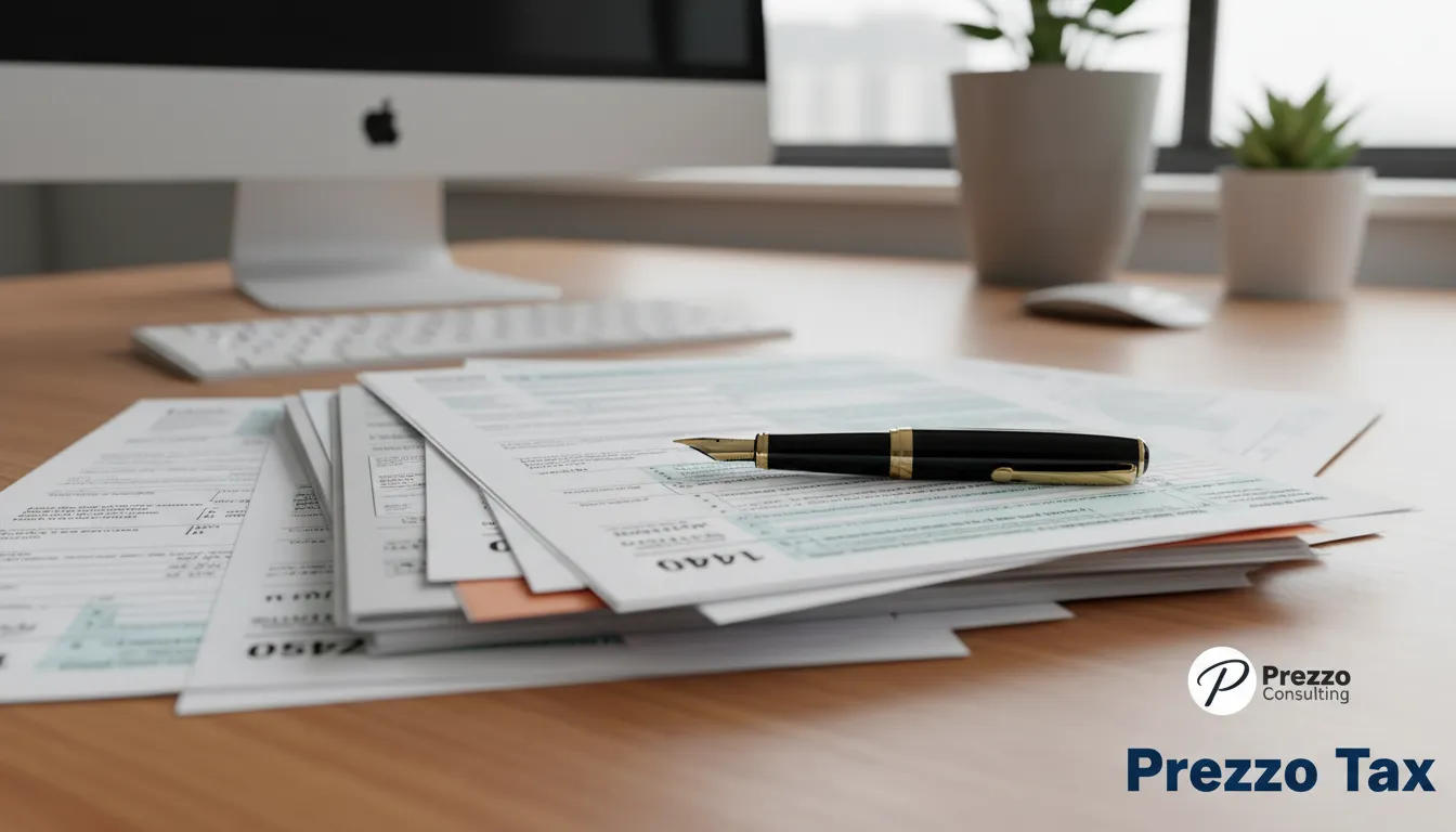 Documentos fiscais organizados por um contador brasileiro nos EUA. A Prezzo Consulting garante clareza e controle nas finanças de sua empresa.