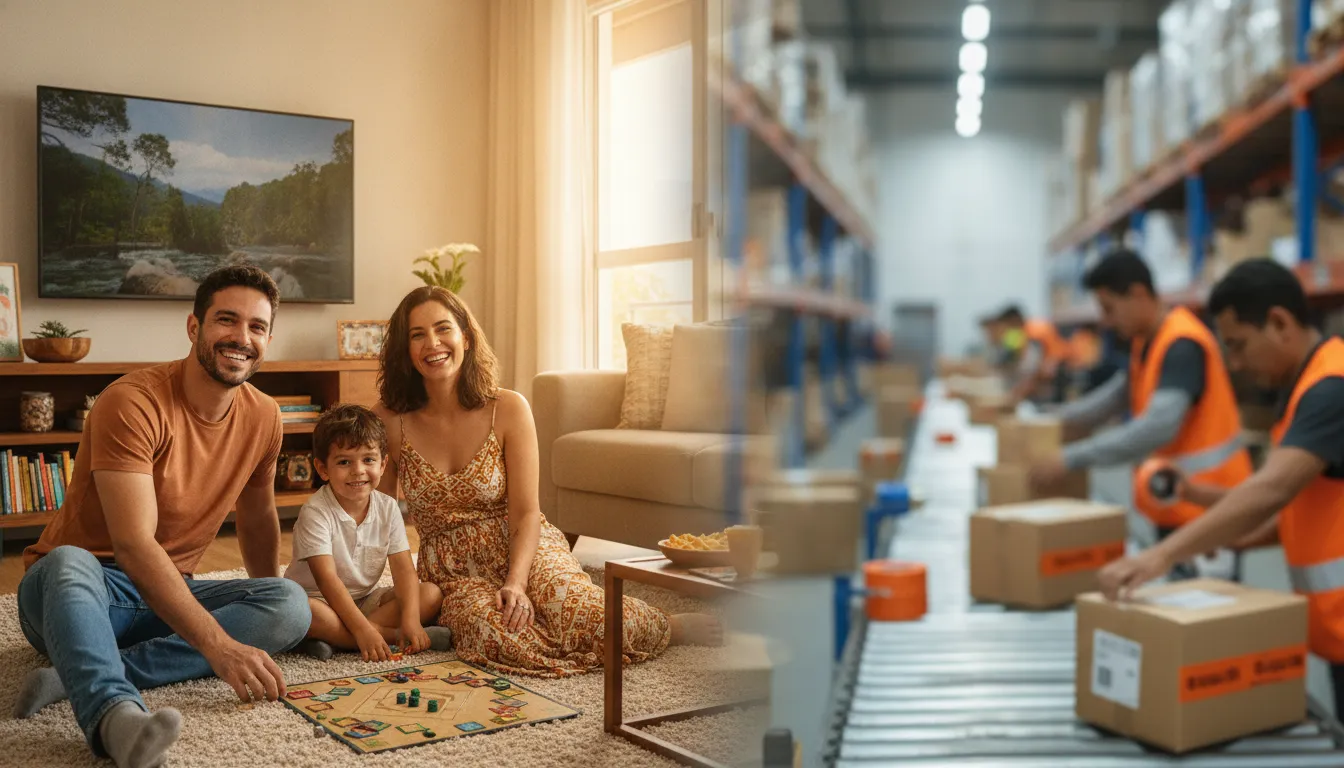 Família brasileira desfruta de tempo livre, enquanto dropshipping EUA para brasileiros opera em segundo plano.