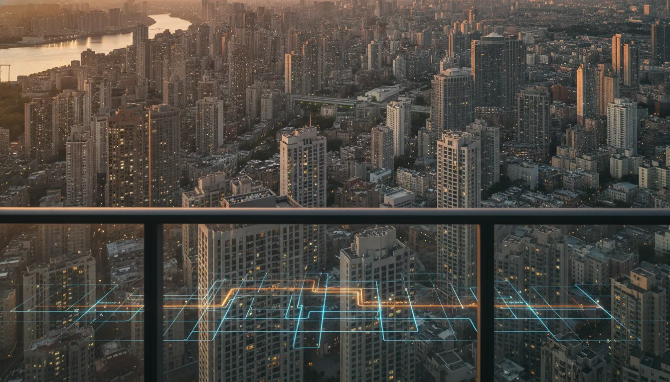 Vista aérea cidade simbolizando energia solar por assinatura apartamento e soluções compartilhadas.