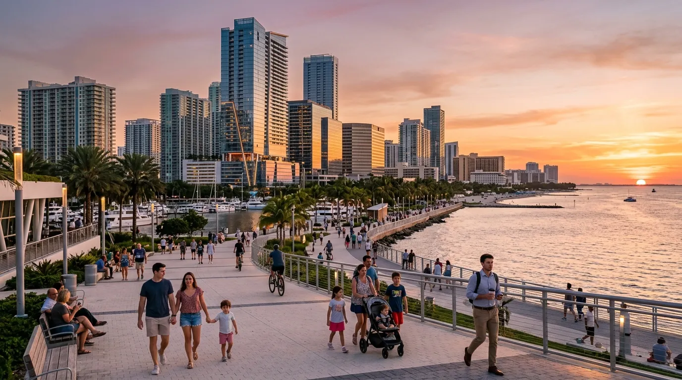 Vista urbana das melhores cidades para morar nos Estados Unidos para brasileiros que buscam qualidade de vida.