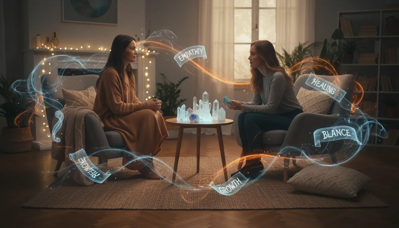 Sessão de leitura dos registros Akáshicos entre especialista e paciente