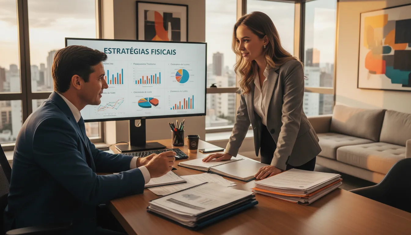 Contador brasileiro e empresário revisando estratégias tributárias nos EUA.