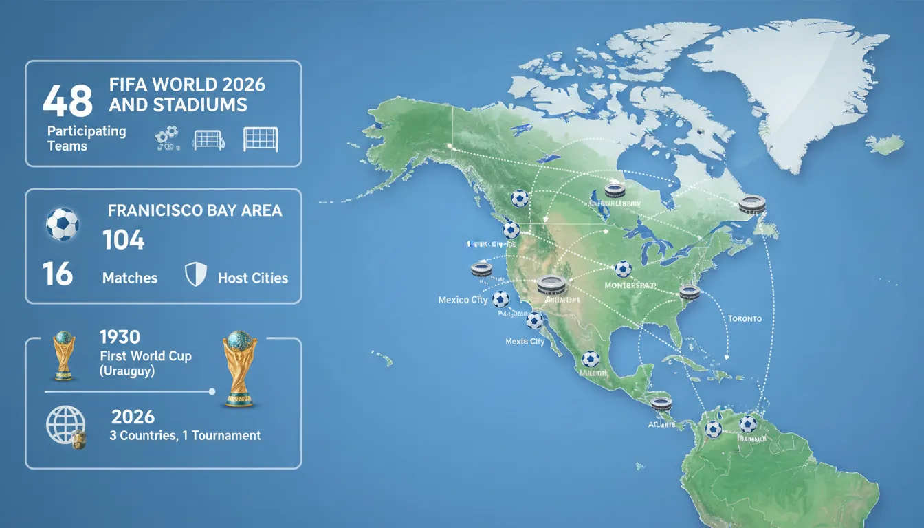 Infográfico detalhado das cidades-sede e estádios da Copa 2026, parte crucial da história copa do mundo 2026 resumo e sua expansão.