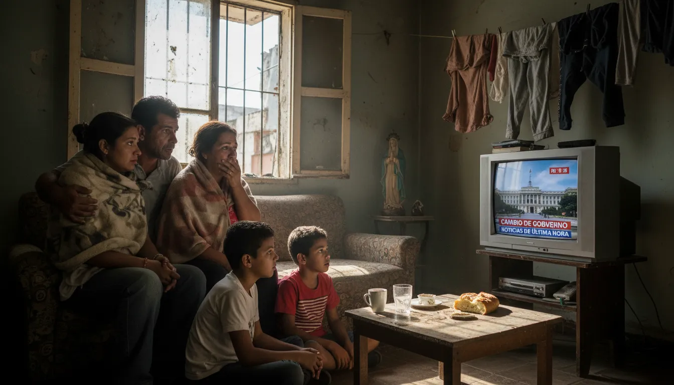 Família venezuelana assiste à notícia da captura de Maduro, demonstrando preocupação e expectativa por mudanças