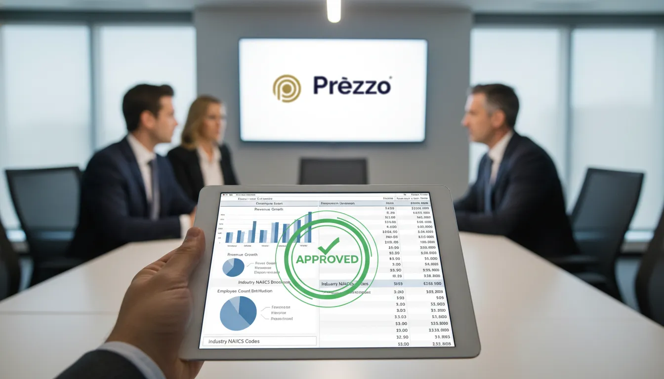 Critério para ser pequenas empresas nos eua: tela tablet com dados financeiros e aprovação fiscal.