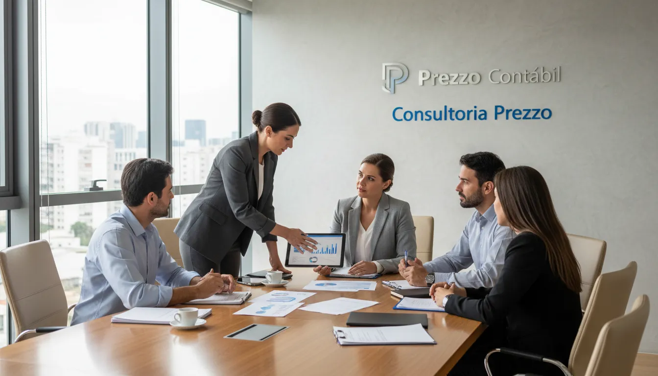 Equipe da Prezzo Contábil reunida em São Paulo, oferecendo consultoria especializada para Abertura de Empresa e gestão financeira.