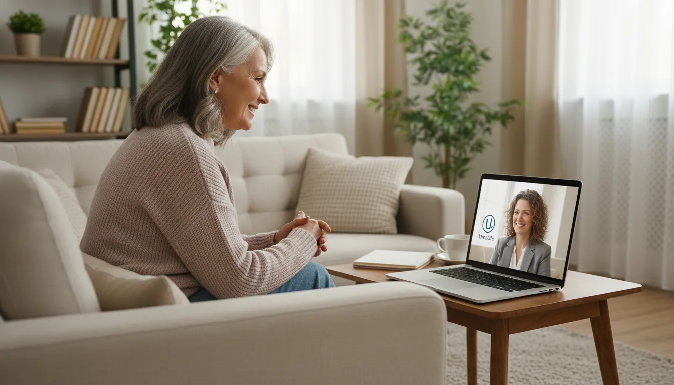 Consulta online sobre aromaterapia na menopausa, demonstrando o suporte e a orientação profissional disponíveis para o bem-estar feminino.