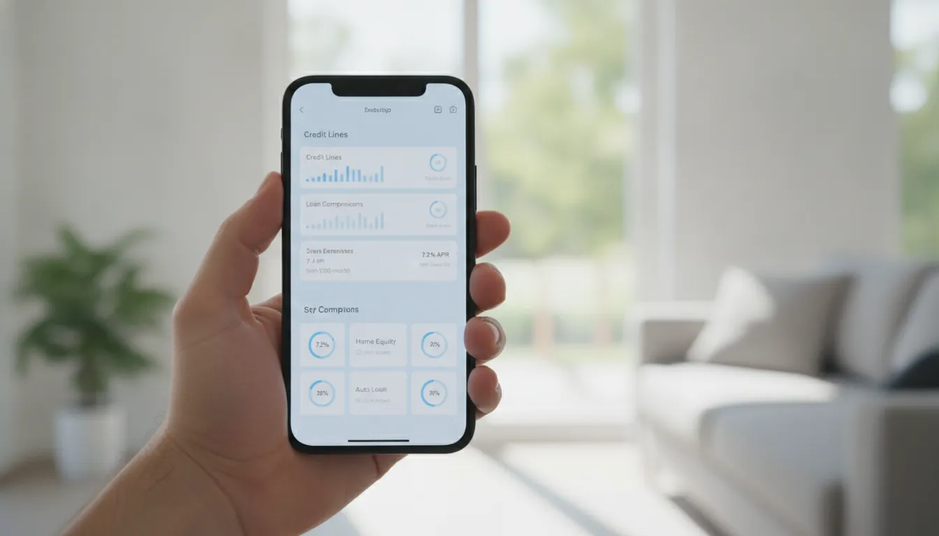 Mão segurando smartphone com aplicativo financeiro, mostrando agilidade no financiamento etapa final da obra.